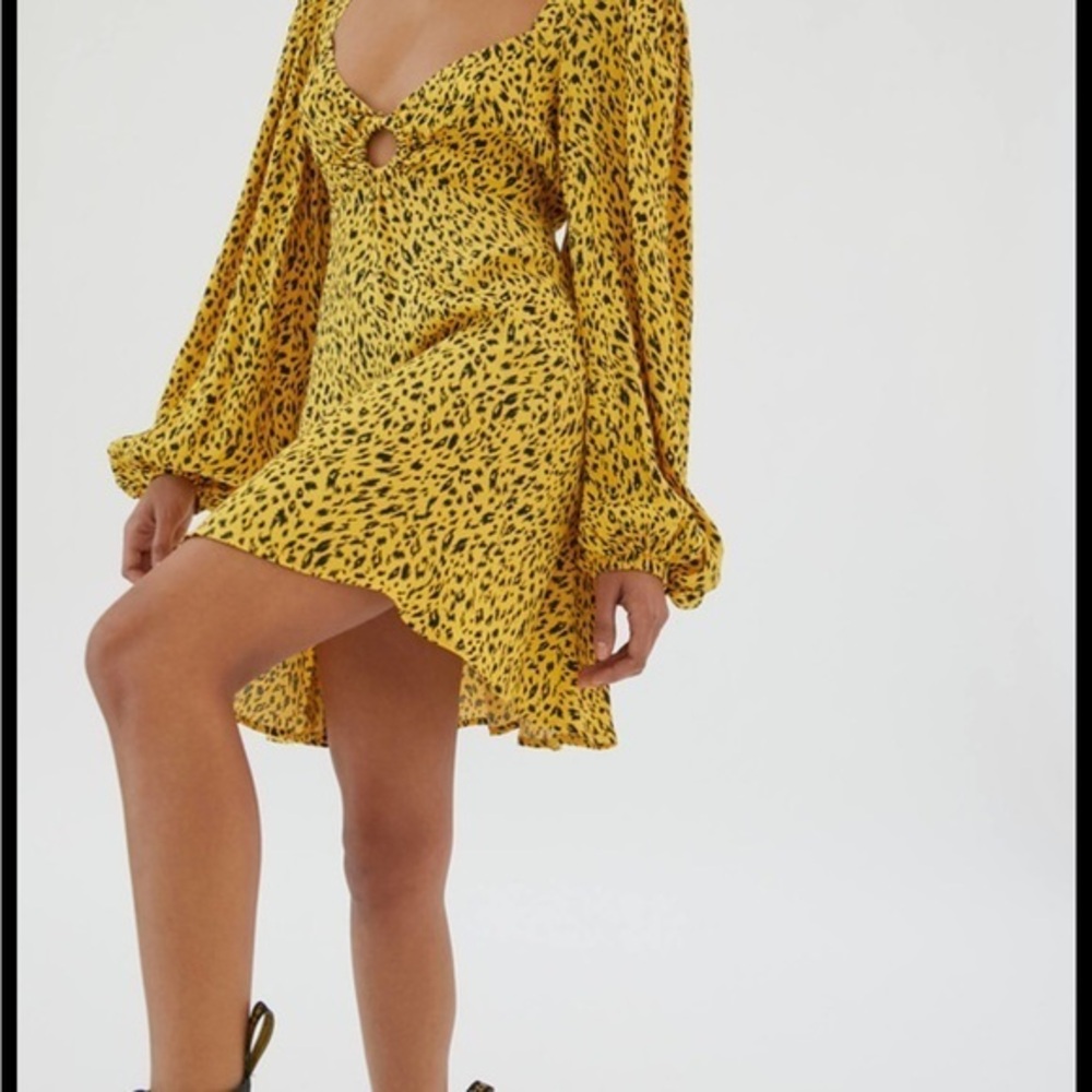 AFRM Yellow Animal Print Long Sleeve Dress